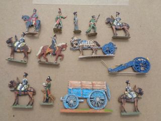 Flats,  Napoleonic French Artillery Wagon & Soldier Painted Lead Zinnfiguren Jl