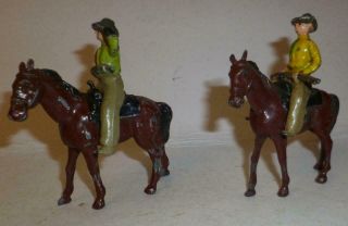 Two Johillco Vintage Lead Wild West Mounted Cowboys On Brown Horses - 1930 