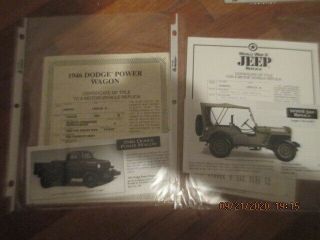 Certificate Of Title,  Brochure Only Danbury 1:24 U.  S.  Military Jeep,