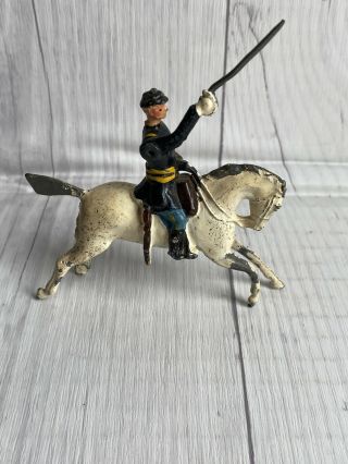 Vintage Toy Soldier,  Civil War Metal Toy Soldier On Horse,  Moving Arm