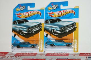 2012 Hot Wheels Models Blue 61 Impala Bubble Top Set Of 2