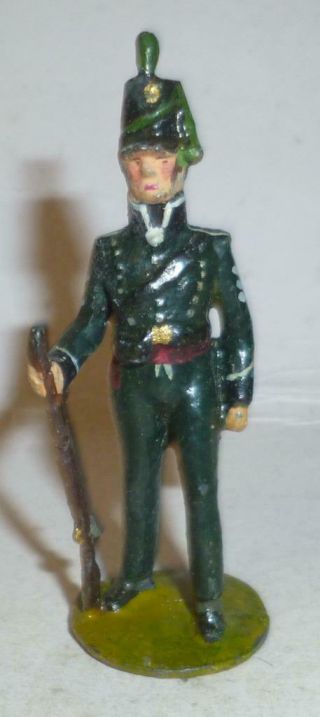 A Carman Vintage Solid Lead Model Of A Napoleonic Soldier In Green,  54mm 1930 