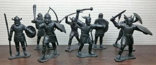 Vintage Set Of 8 Toy Soldiers Vikings Black Plastic Soviet Ussr 2 A