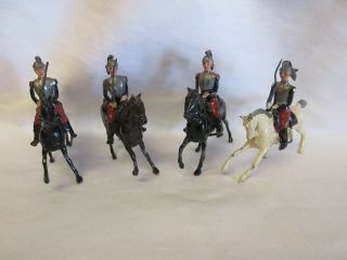 4 Britains Lead French Cuirassier Mounted Cavalry Soldiers Made In England