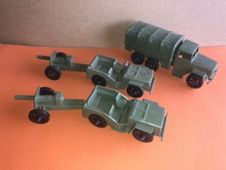 Vintage Processed Plastic Tim Mee Army Cargo Truck Tanks Jeep Green 1960 - 70