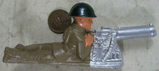 Vintage Barclay Manoil Soldier Laying With Machine Gun Green Helmet