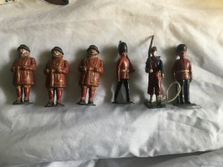 6 Vintage Painted Lead Toy Soldiers Old