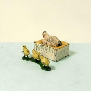 Vintage Lead Farm - JOHN HILL CO Hen,  Nest Set F G TAYLOR Row of Three Chicks 3