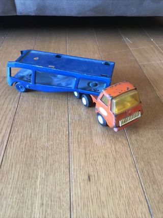 Vintage Tiny Tonka Semil Car Hauler Blue And Orange With Some Yellow