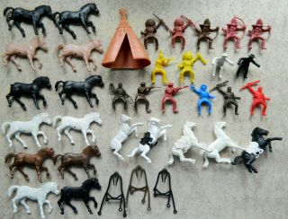 Vintage Payton 45mm Cowboys Indians Horses Teepee Toy Soldiers
