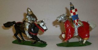 Two Hinton Hunt White Metal Mounted Knights - Nicely Painted And Detailed
