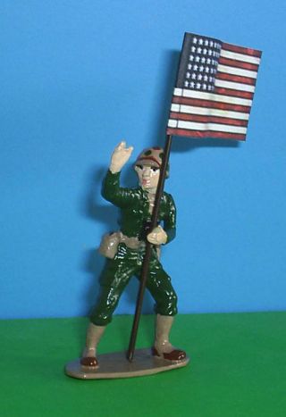 Toy Soldiers Metal American Wwii Us Marine Officer Holding Flag 54mm