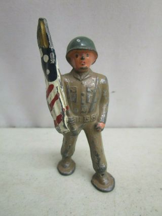 Vintage Barclay/manoil Pod Foot Lead Soldier Marching Flag Bearer