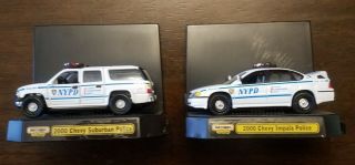 Nypd Matchbox Collectables 1/64 Chevy Impala And Suburban With Stands.  Loose.