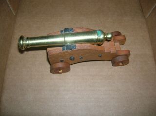 Vintage Cast Brass Cannon Ball Gun Model 8 " Miniature On Wood Base