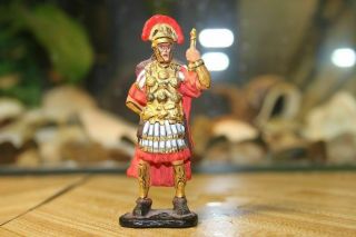 Pewter Roman Legion Soldier Hand Painted Miniature 2.  5 " 1:30 Scale Plume Hat