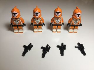 Lego Star Wars 4 Orange Bomb Squad Clone Trooper Minifigures 7913