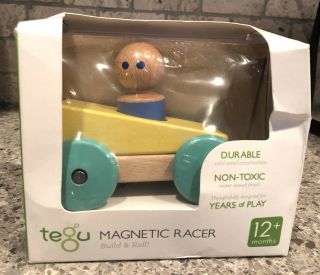 Tegu Magnetic Racer Building Blocks (3 Piece) Wooden Toy Car 12 Months,  Toddler