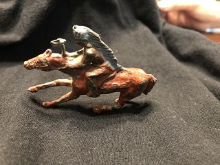 Vintage Native American Indian Chief On Horse Lead Figure With Tomahawk.  Ge 33