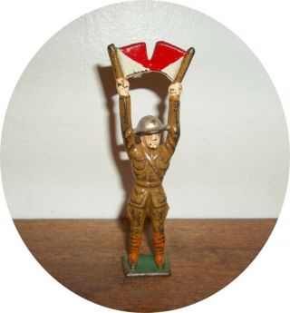 Soldier Standing With Signal Flags Cast Grey Iron Barclay