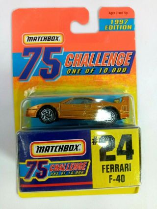 Matchbox 75 Challenge Ferrari F - 40 Car Metallic Gold Die Cast 1/64 Scale 24