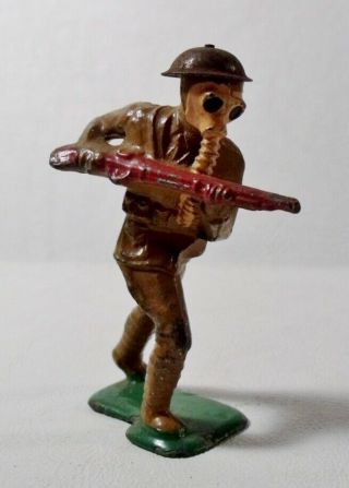 Vintage Barclay Lead Toy Soldier Figure - Soldier With Gas Mask & Rifle