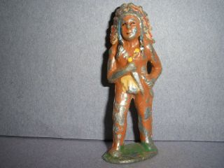 Barclay,  Manoil,  Grey Iron Lead Vintage Antique Toy Indian Chief (b48)