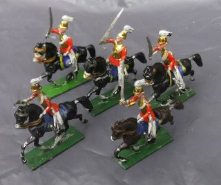 Group Of 5 Hand Painted Vintage Toy Soldiers Cavalry W Horses (detachable)