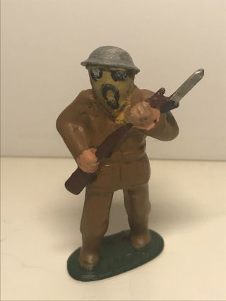 Vintage Metal Lead Barclay Manoil Toy Infantry Soldier W/ Gas Mask