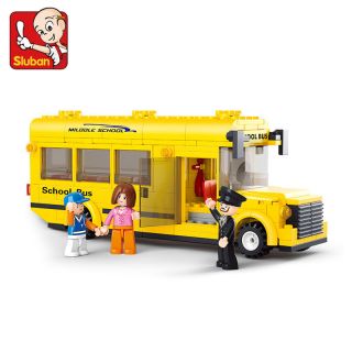 Building Blocks Sluban Bricks Toy Student School Bus Vehicle Car Minifigure Diy