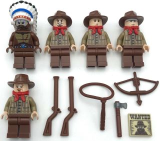 Lego 5 Western Minifigures With Native American Indian Figure Weapons More