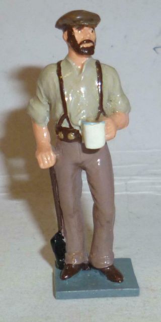 Unidentified White Metal Model Of A Navvy With Spade And Mug Of Tea