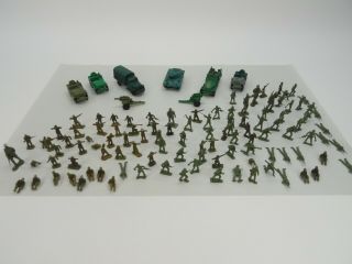 100 Vintage Plastic Army Soldiers And Transport Vehicles