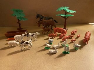 24 Farm Animals,  2 Trees,  To Use With Barzso Marx,  And Other 1/32 54mm Figures