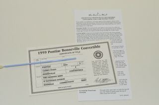 Title,  Care Instructions,  Danbury 1:24 1959 Pontiac Bonneville - Convertiblle