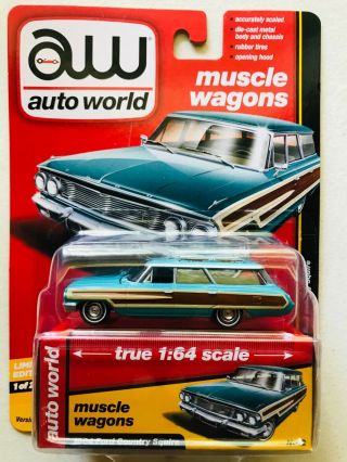 Auto World Muscle Wagons 1964 Ford Galaxie Country Squire Station Wagon - Aqua