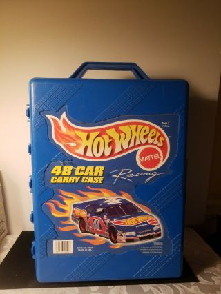 Vtg 1999 Tara Toy Hot Wheels Mattel Racing 48 Car Carry Case Blue Hard Plastic