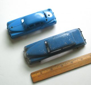 2 Larger Blue Four Door Sedans,  1950s Metal And Plastic Toy Vehicles