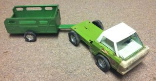 Vintage Nylint Farms Flat Bed Truck W/ Stock Trailer Pressed Steel Toy