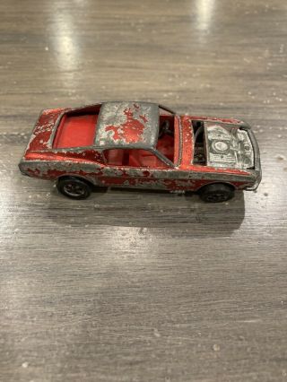 Vintage 1967 Mattel Hot Wheels Redline Custom Mustang Red - Missing Hood