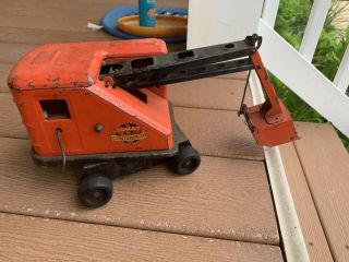 Vintage Marx Lumar Contractors Orange& Black Steam Shovel Pressed Steel Toy