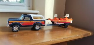 Vintage Navy Blue Nylint Bass Chaser With Boat And Trailer