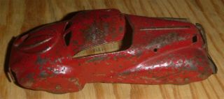 Vintage Pre - War? Red Metal Art Deco Style Car 6 Inches Long Maker Unknown