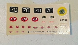 Vintage 1969 Mattel Redline Hot Wheels Car Water Slide Decal Stickers Only Stp