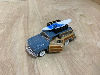 1949 Ford Woody Wagon Die Cast W/ Ron Jon Surf Shop Surfboard On Top 1:38 Scale