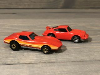 Vintage Hot Wheels - 1980 Corvette Stingray - Hong Kong - 1974 Porsche - Malaysia