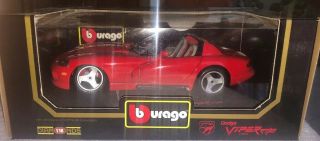 Burago 1992 Dodge Viper Rt/10 Convertible Diecast Model Car 1:18 Red Candy 3025