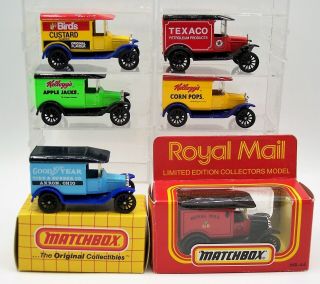 Six " Matchbox” Mb - 44 Ford Model T Vans Texaco Royal Mail Bird 