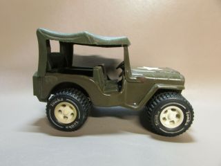 Vintage Tonka Us Army Green Military Jeep W/ Plastic Top