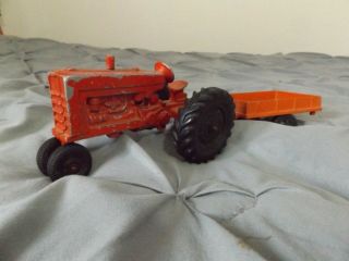 Vintage Diecast Red 5 Inch Farm Tractor International Harvester Toy With Trailer